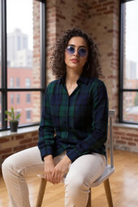 91 HIVE Women Checkered Casual Green, Blue Shirt