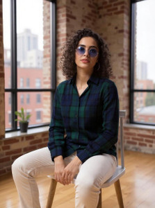 91 HIVE Women Checkered Casual Green Shirt