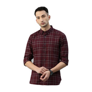 THE BEAR HOUSE Men's Checkered Casual Maroon Shirt - Image 6