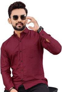ALMORA Men Solid Formal Maroon Shirt
