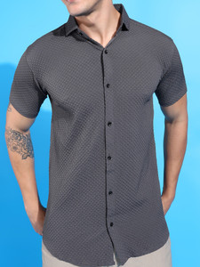NIVICK Men Self Design Casual Grey Shirt