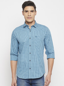 DUKE Men Checkered Casual Blue Shirt