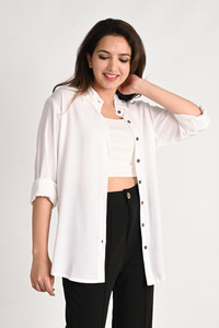 The Trending Company Women Solid Casual White Shirt