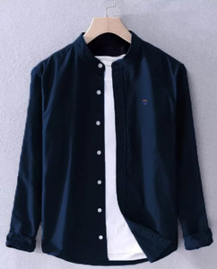 FUBAR Men Solid Casual Blue Shirt