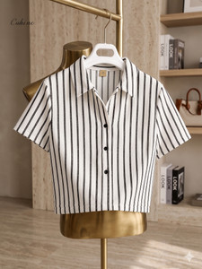 GOSSE Women Striped Casual White, Black Shirt