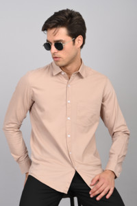IN&AVI Men Solid Casual Beige Shirt