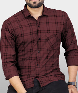 Surhi Men Checkered Casual Maroon, Black Shirt