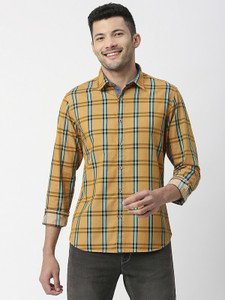 SNX Men Checkered Casual Yellow, Green Shirt