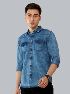 18plus Men Washed Casual Blue Shirt