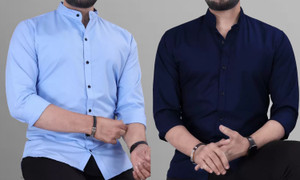 ANAND Men Solid Casual Dark Blue, Light Blue Shirt