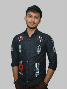 BPTFH Men Printed, Graphic Print, Washed Casual Black Shirt