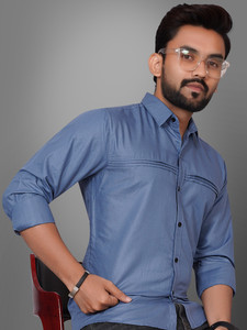 Voroxy Men Solid Casual Silver Shirt