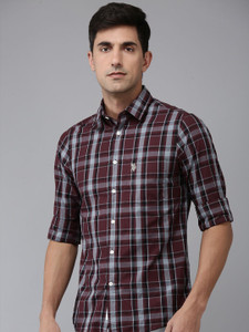U.S. POLO ASSN. Men Checkered Casual Maroon Shirt