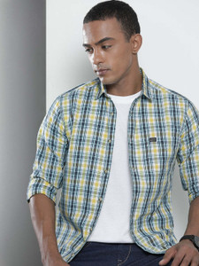 The Indian Garage Co. Men Checkered Casual Yellow Shirt