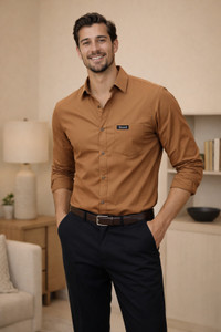 FEATOUS Men Solid Casual Brown Shirt