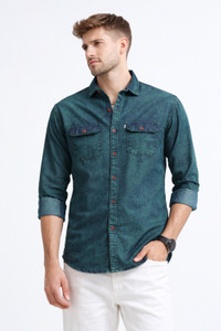 AIDAN Men Washed Casual Green Shirt - Image 5