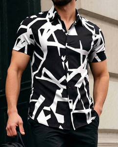 JACKBELLA Men Printed Casual White, Black Shirt