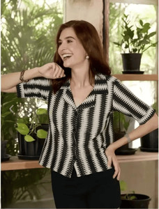 lahaba Women Printed Casual Black, Cream Shirt