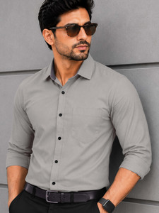 VeBNoR Men Solid Formal Grey Shirt
