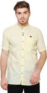 KUONS AVENUE Men Solid Casual Yellow Shirt