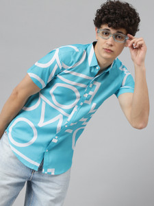 LOOKMARK Men Printed Casual Light Blue, White Shirt