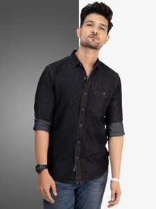 D Finish Men Solid Casual Black Shirt