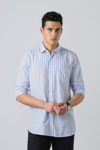 PETER ENGLAND Men Striped Casual Blue Shirt
