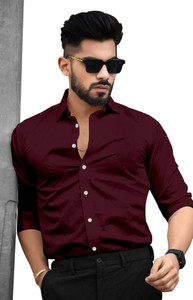 TANISHA FASHION Men Solid Formal Maroon Shirt