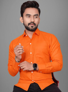 Voroxy Men Solid Casual Orange Shirt - Image 1