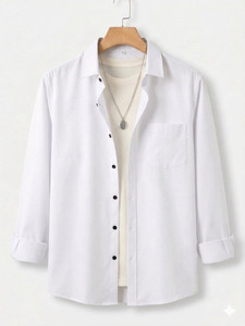 PRAIZY Men Solid Casual White Shirt - Image 4