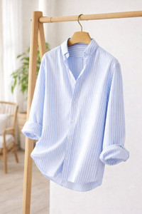JNV Men Striped Casual Light Blue, White Shirt - Image 5