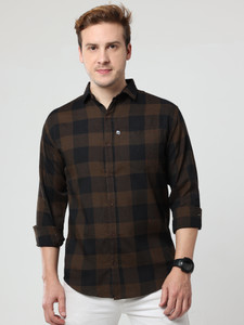 ALLWIN PAUL Men Checkered Casual Brown Shirt
