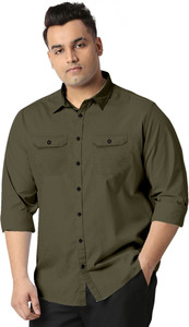 METRONAUT PLUS Men Solid Casual Dark Green Shirt