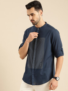 ANOUK Men Striped Casual Dark Blue Shirt