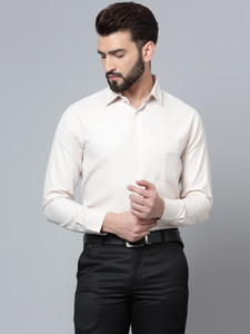 CANTABIL Men Self Design Formal Beige Shirt