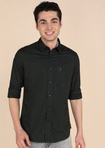 U.S. POLO ASSN. Men Solid Casual Dark Green Shirt