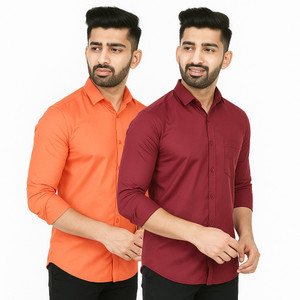 youth first Men Solid Casual Orange, Maroon Shirt
