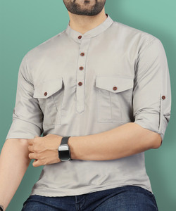 VeBNoR Men Solid Casual Grey Shirt