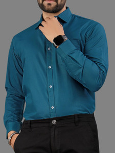 MILDIN Men Solid Formal Blue Shirt