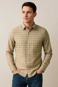 oquent Men Checkered Casual Beige, Black Shirt