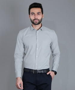 5TH ANFOLD Men Solid Formal Grey Shirt