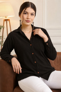 DIVAAS Women Self Design Casual Black Shirt