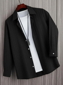 Kachhot Men Self Design Casual Black Shirt