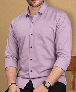 MANIFER Men Solid Casual Purple Shirt