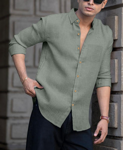 javier Men Self Design Casual Grey Shirt