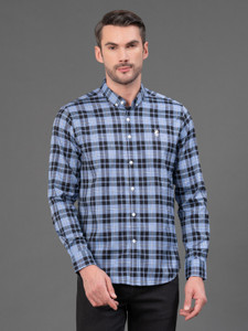 RED TAPE Men Checkered Casual Blue Shirt