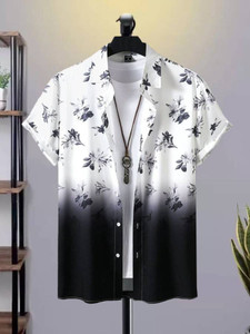 SEVENTEENSTITCH Men Floral Print Casual Black, White Shirt