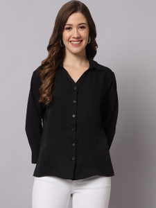 FUNDAY FASHION Women Solid Casual Black Shirt
