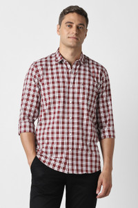 PETER ENGLAND Men Checkered Casual Maroon Shirt