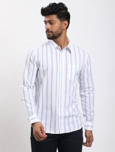 INDIAN TERRAIN Men Striped Casual White Shirt